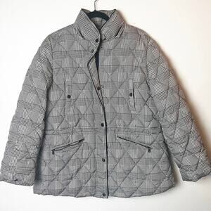 SZ 14/16 Lane Bryant Plus Size Houndstooth Black White Puff Winter Fall Jacket